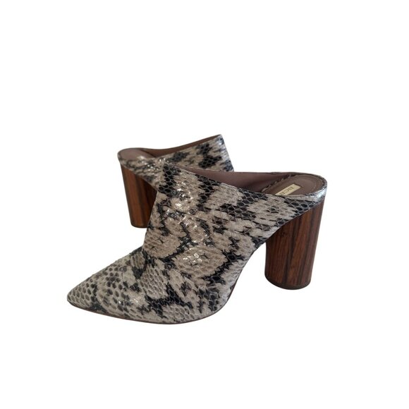 BCBGMAXAZRIA  Snake Print Leather Mules Heels Size 7.5 - Picture 2 of 8